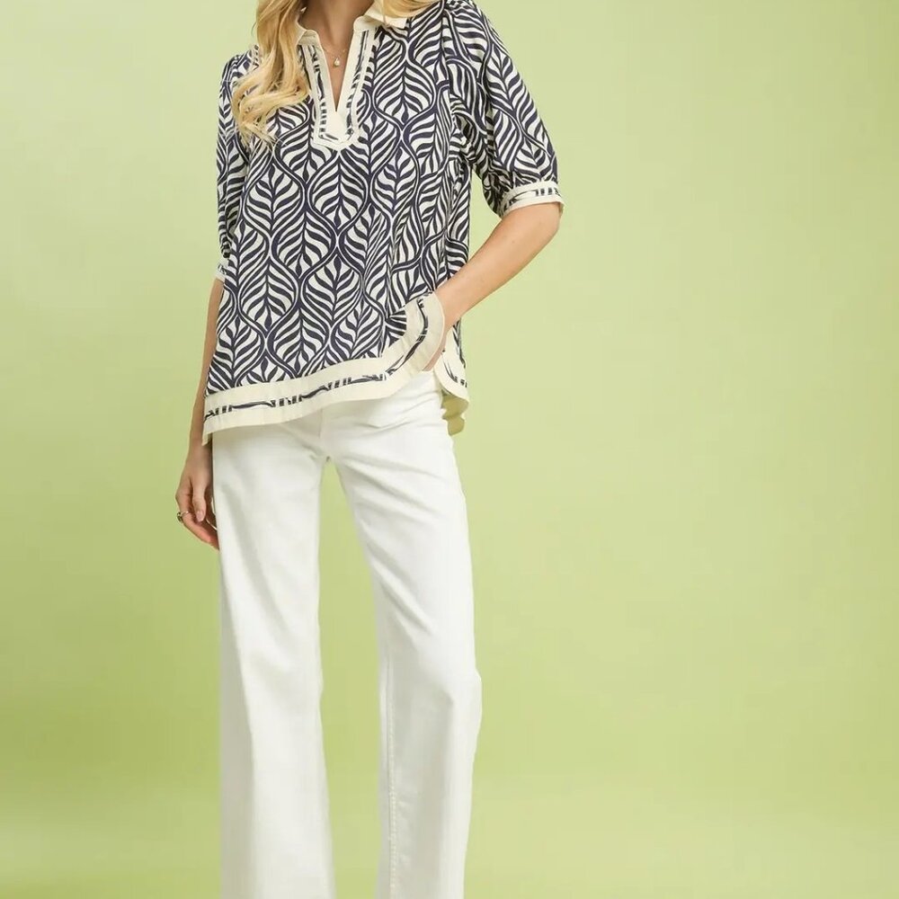 Umgee Geometric‎ Leaf Print Popover Top - Picture 5 of 5